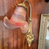 Old wall lamp in gilded bronze and tulip glass paste Art Nouveau