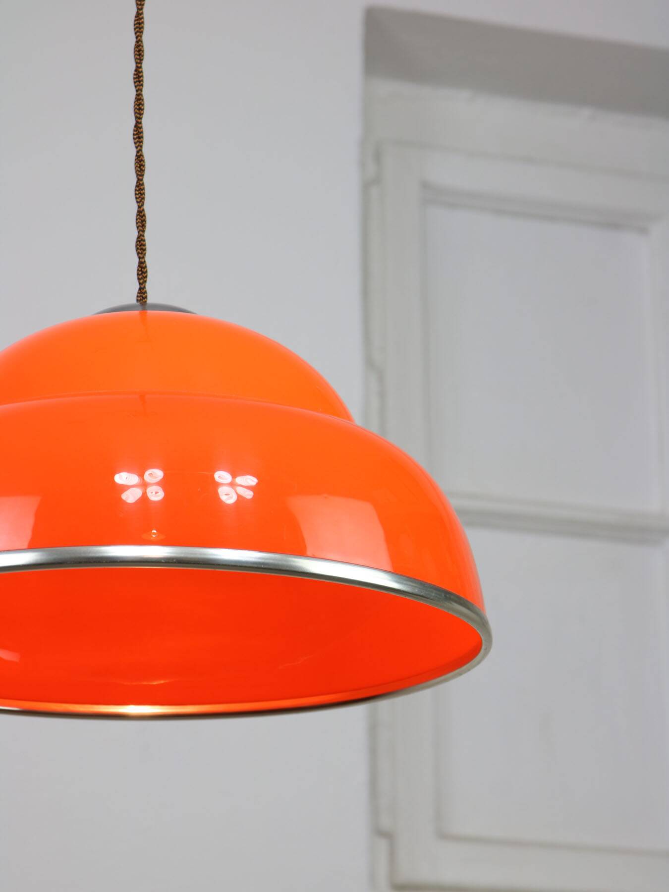 Space-age italian orange plexiglass pendant lamp