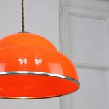Space-age italian orange plexiglass pendant lamp