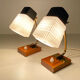 Pair of vintage Scandinavian lamps, teak and glass, 60s