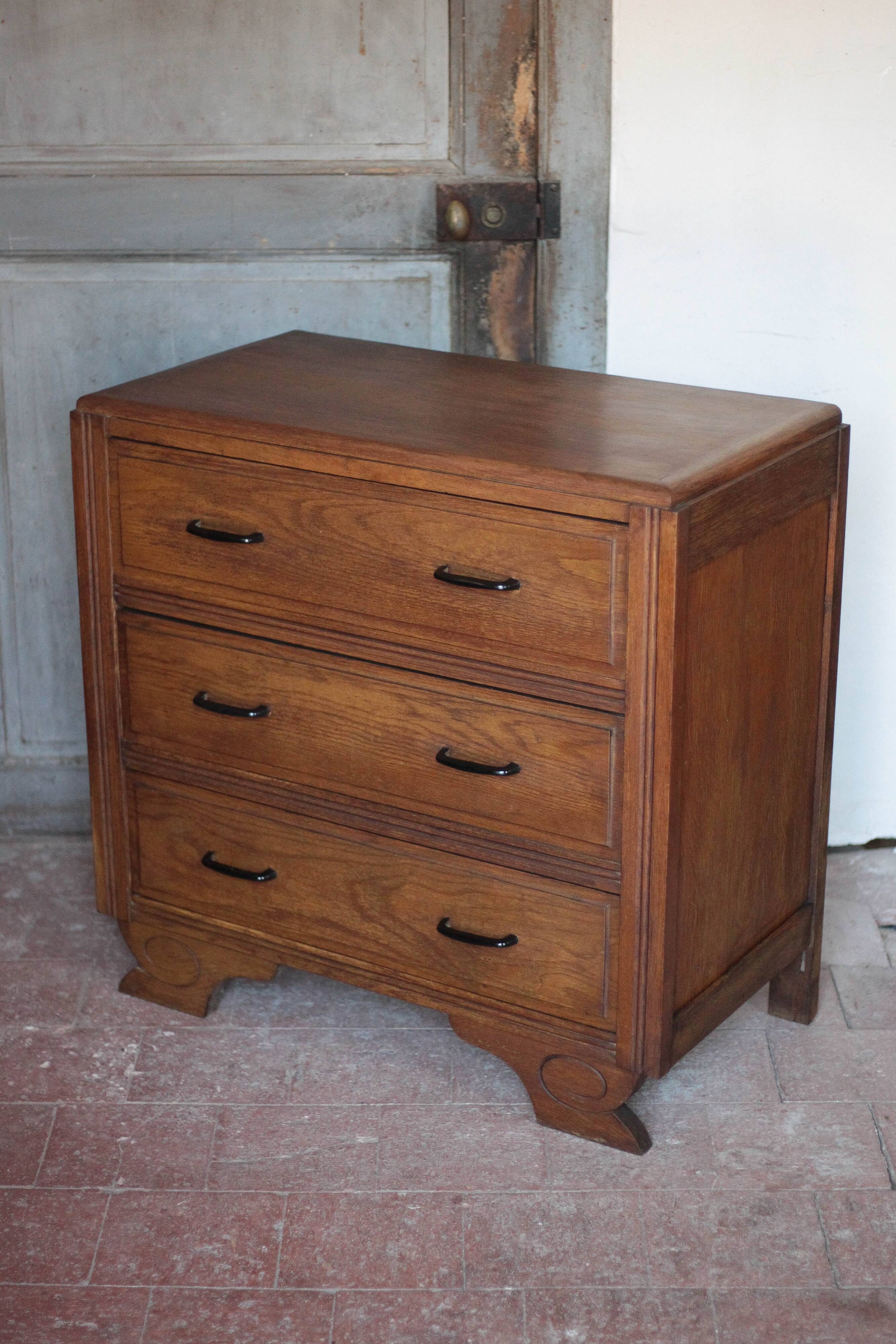 Commode bois 3 tiroirs, meuble de rangement, meuble ancien, art déco