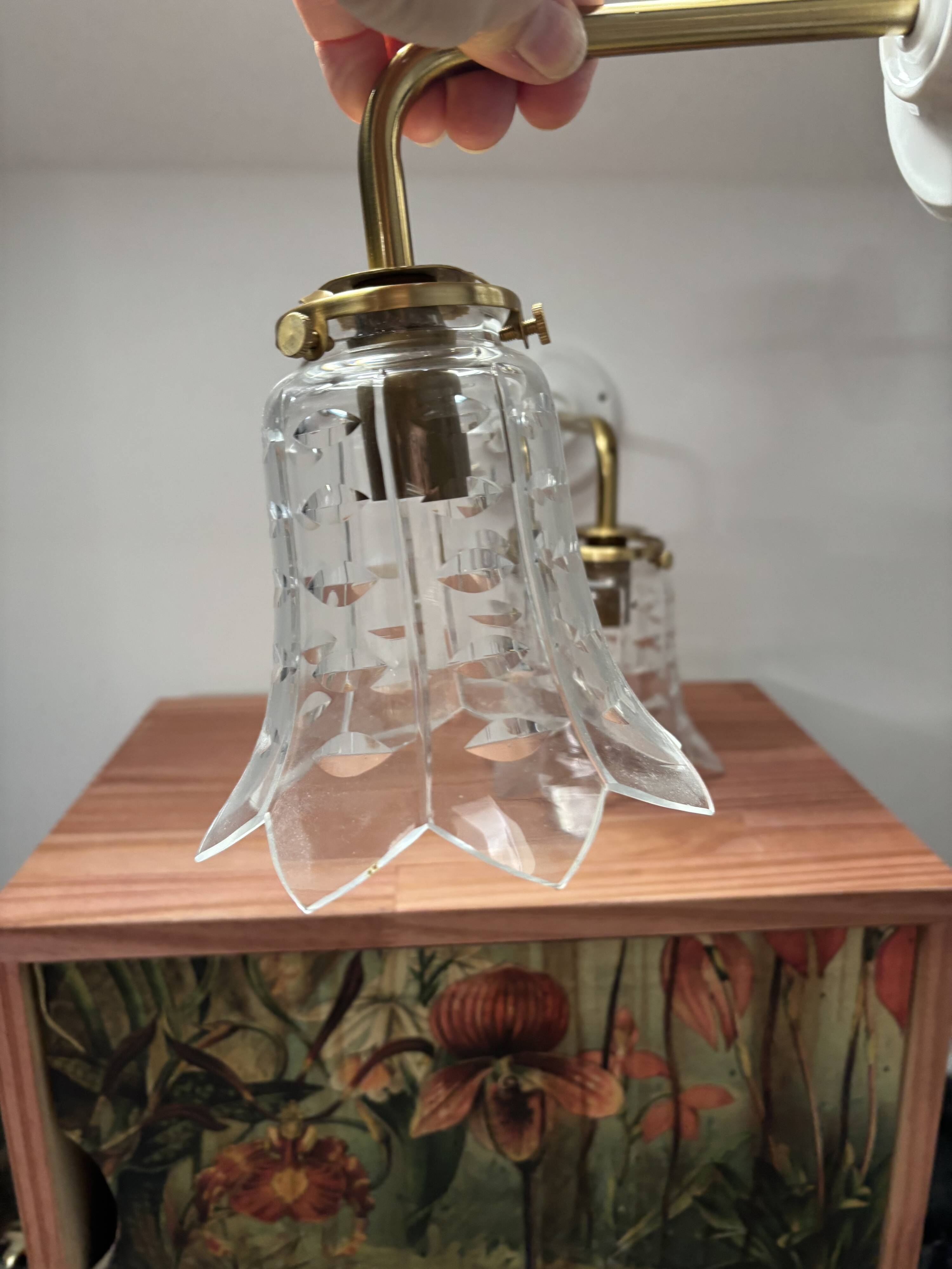 Pair of ceramic and glass wall sconces