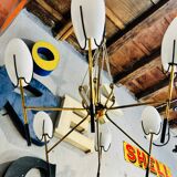 Lampadario vintage in vetro opalino bianco