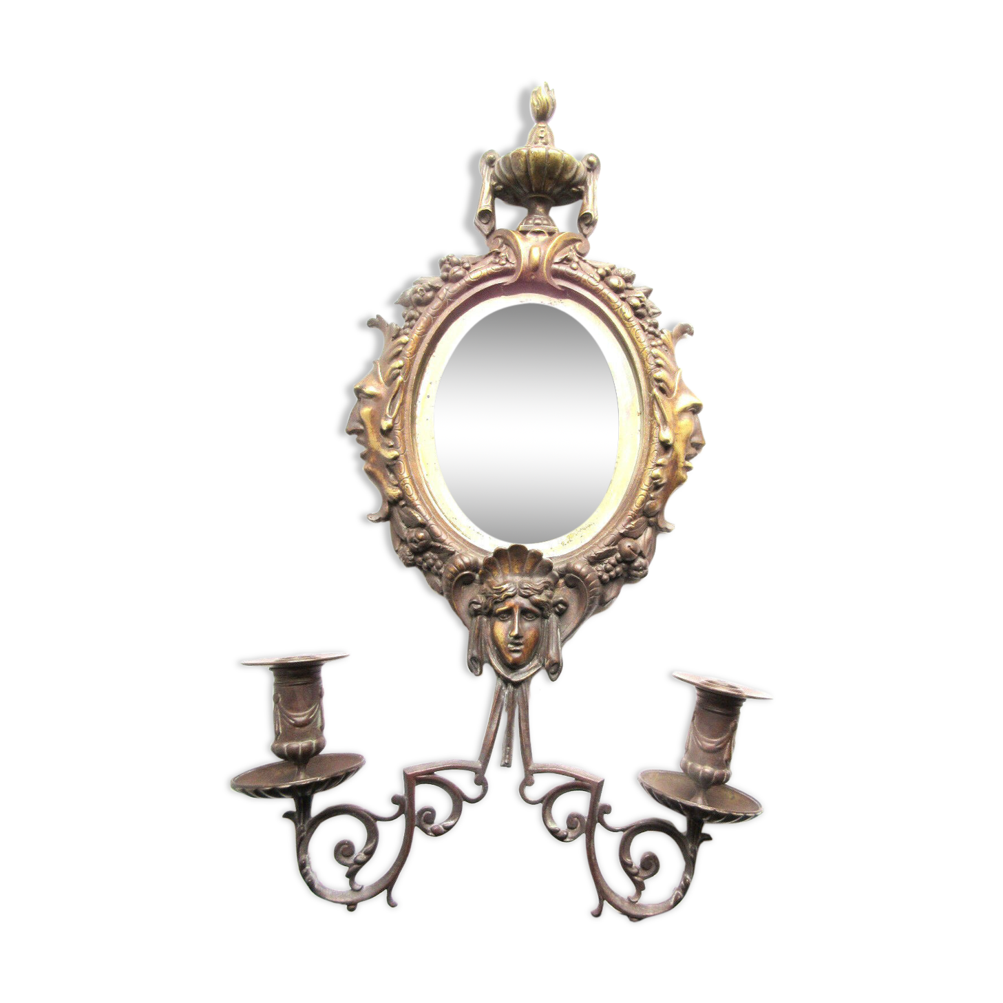 Miroir mural Napoléon III à 2 bougeoirs, sculpture bronze personnages antiques