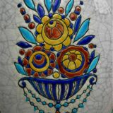 Boch La Louvière vase with a floral decoration in cracked faience