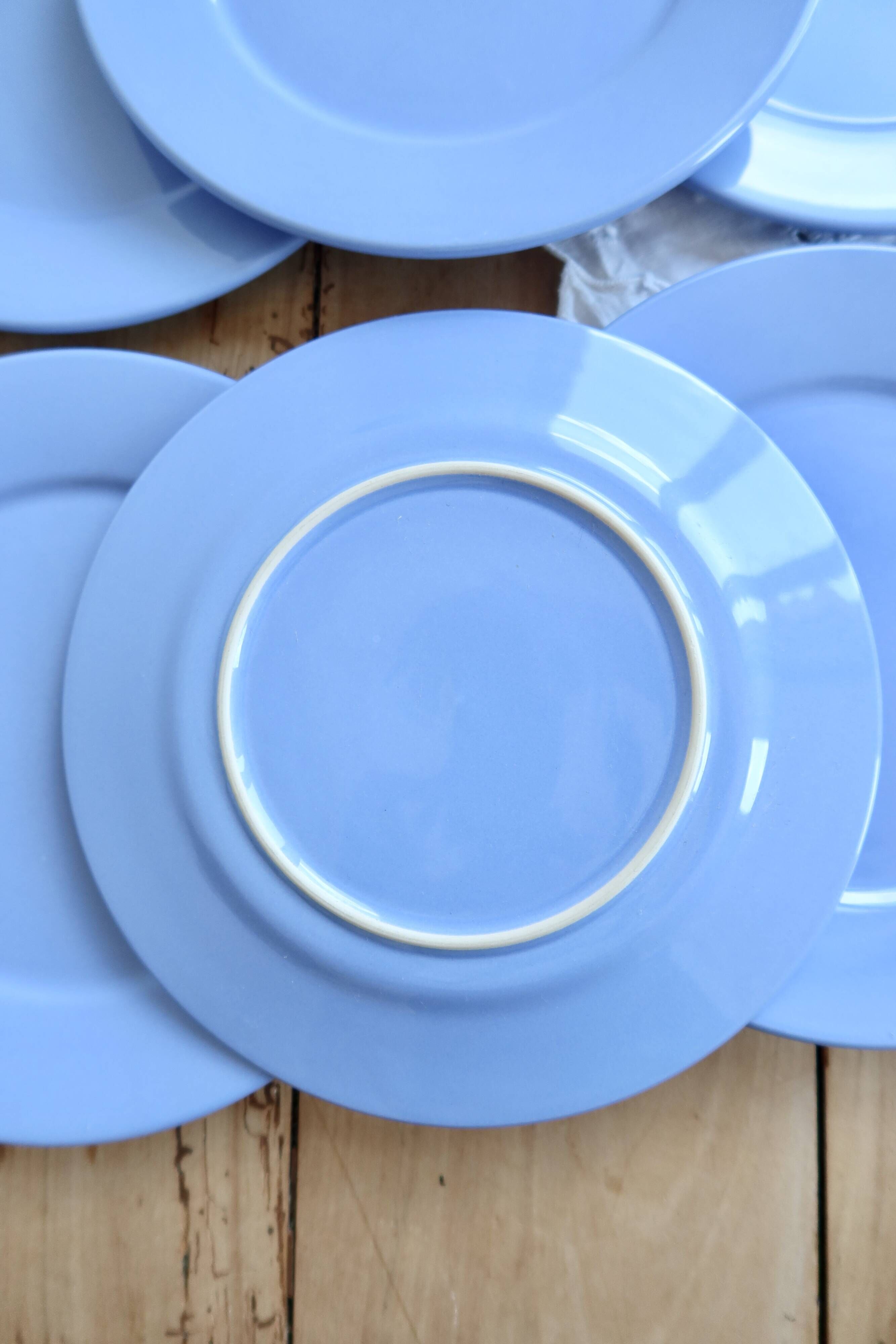 6 vintage sky blue faience dessert plates – Provençal coastal style