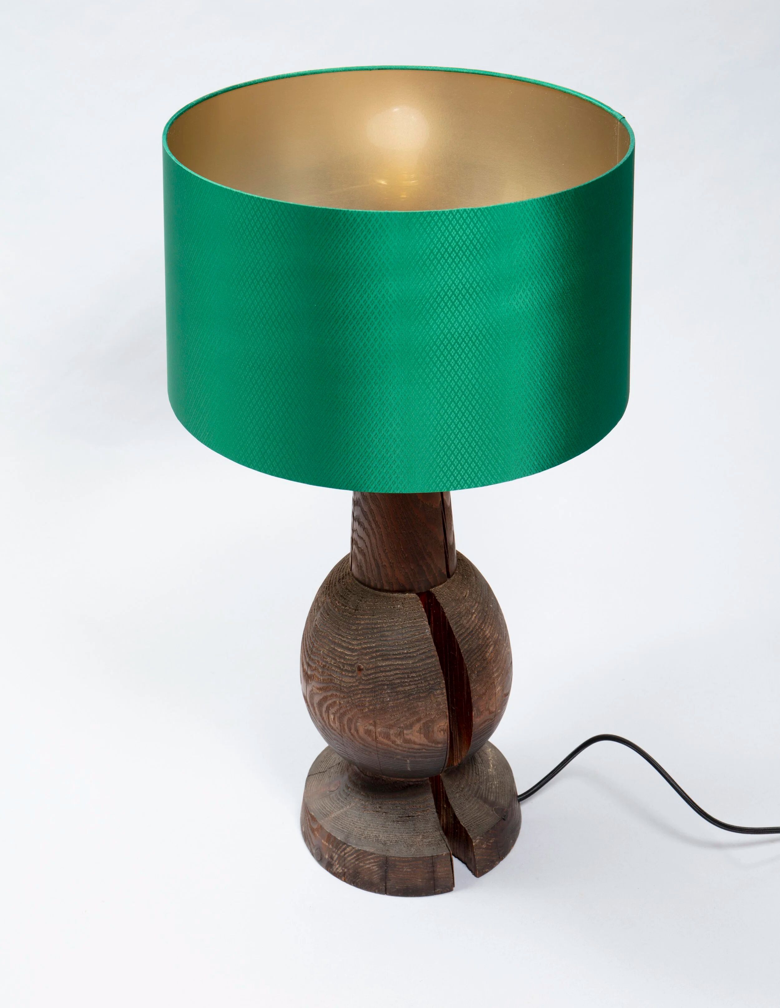Wooden lamp. New electrical system and lampshade.