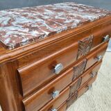 1930 Art Deco chest of drawers with recessed pink marble