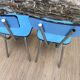 Extendable blue formica table and 2 chairs, 1960s