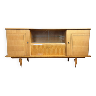 Enfilade Art Déco en sycomore et marqueterie vers 1950