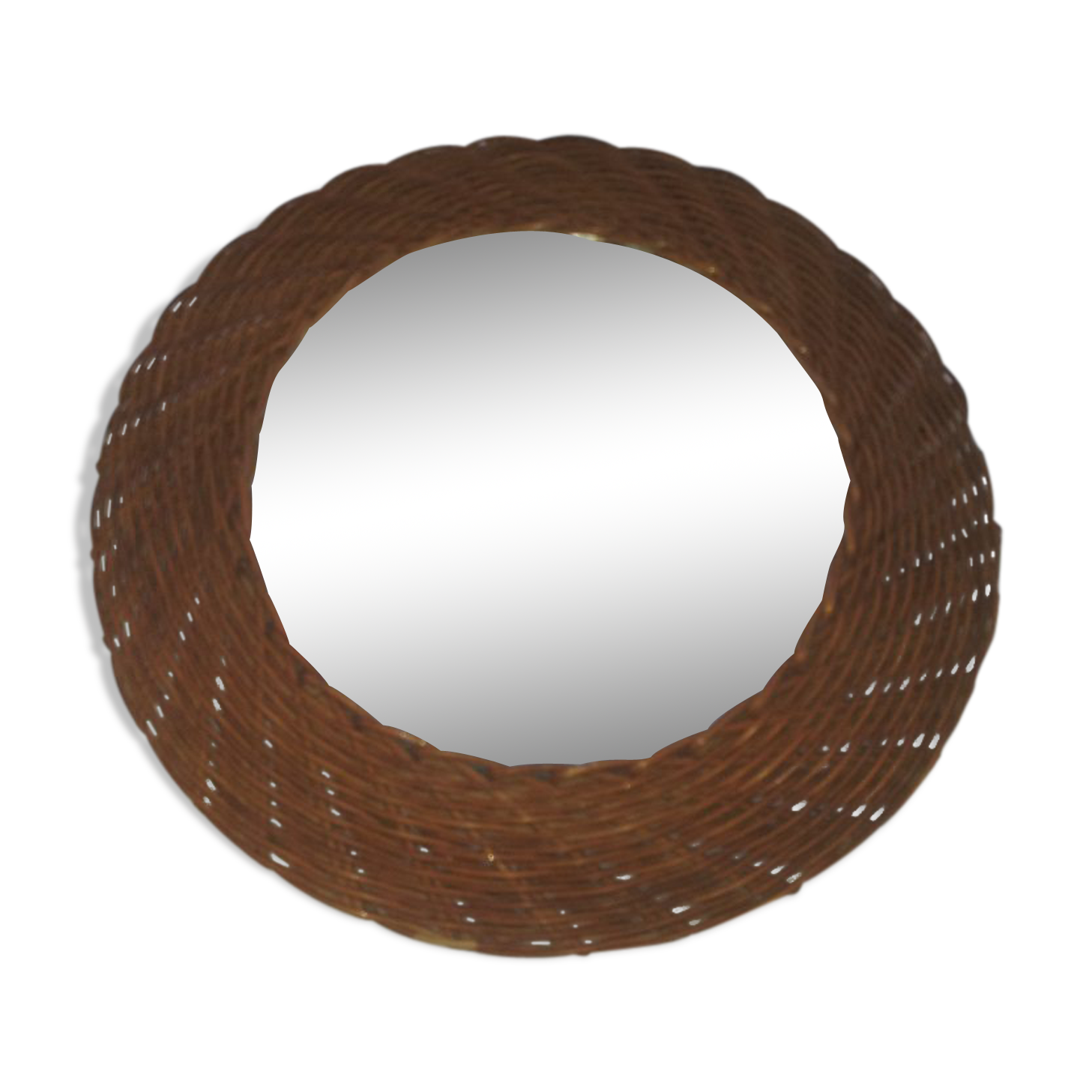 60's wicker round mirror