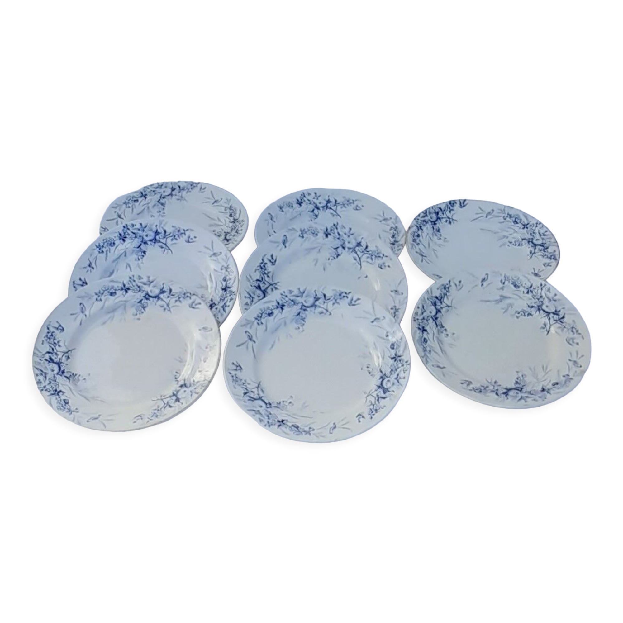 8 flat earthenware plates Creil and Montereau late nineteenth diam 23 cm