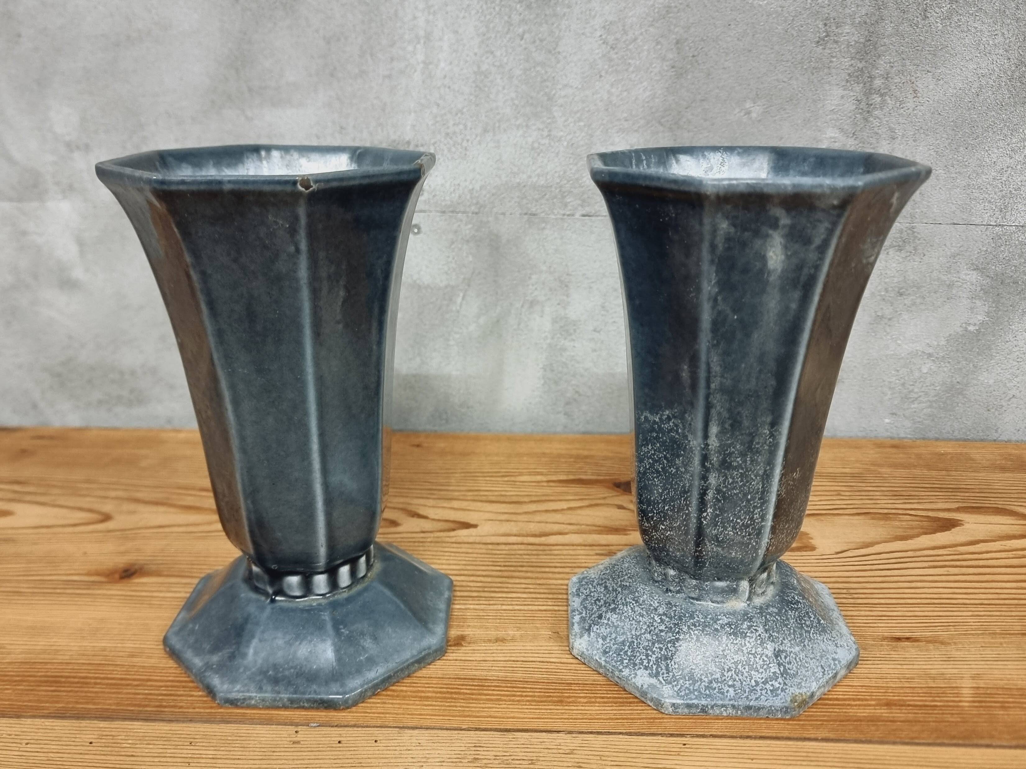 Antique French vases, enamelled cast iron garden vases