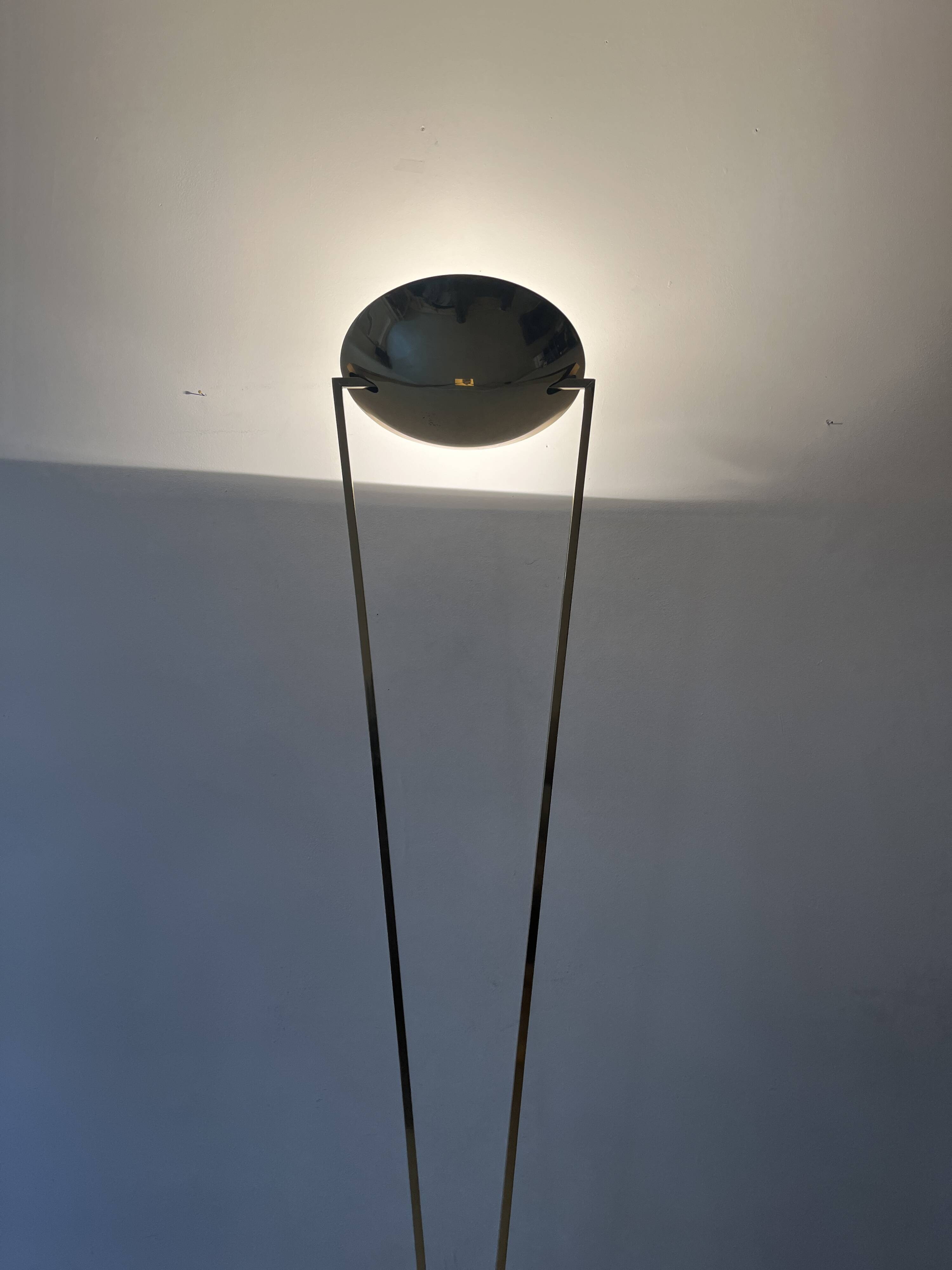 Large halogen floor lamp in polished brass, italy 1970