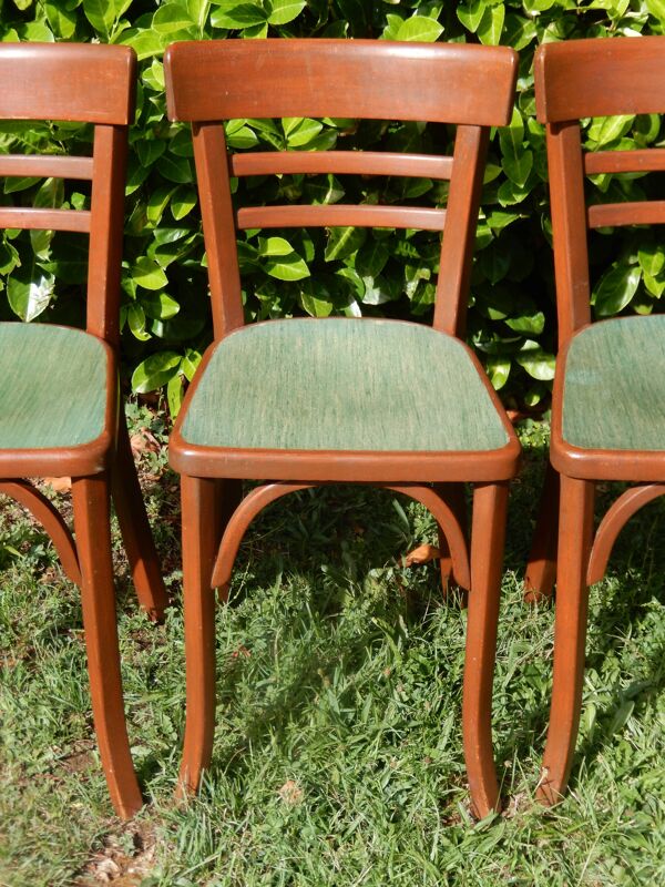 Lot de 4 superbes anciennes chaises de bistrot Baumann