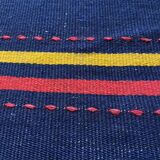 Romanian rug handwoven in wool, purple background with red and yellow stripes 183x133cm