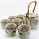 Teapot and its 6 cups with birds Seventies look made in Korea