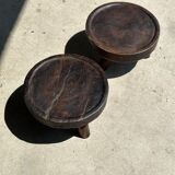 Small tripod stool low in dark brown upcycled teak