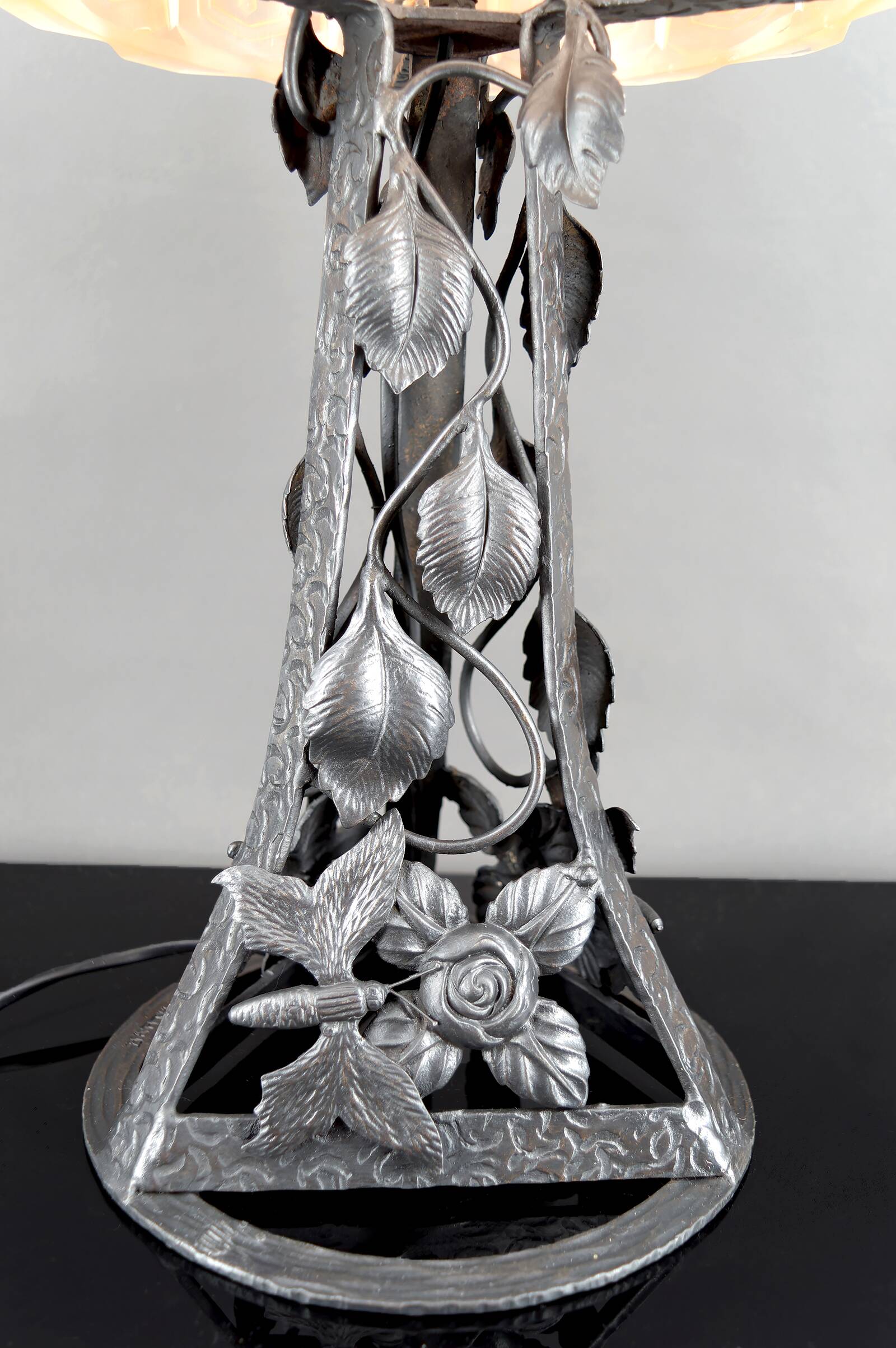 Important Art Deco Wrought Iron Lamp, by Bartelemie, France, Circa 1925