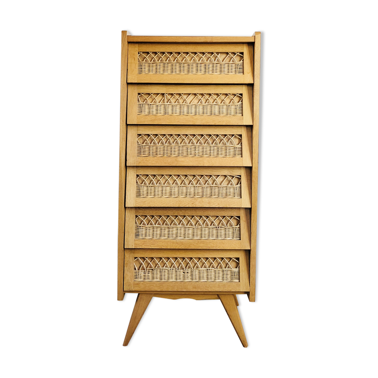 Chest of drawers vintage wood and wicker feet compass
