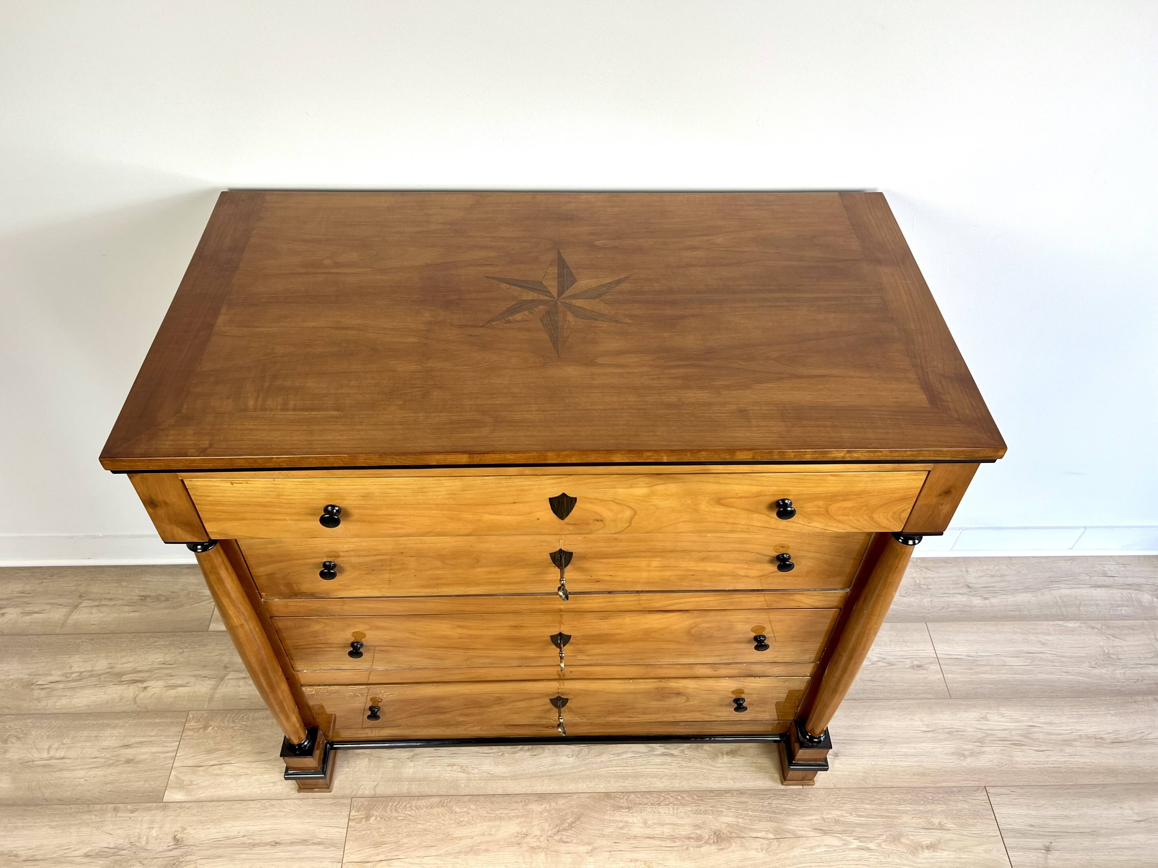 Original Biedermeier chest of drawers after renovation - 19th century - cherry, glossy finish.