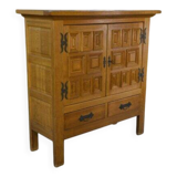 2-door, 2-drawer wardrobe in solid oak and wrought iron, rustic style, 1960s