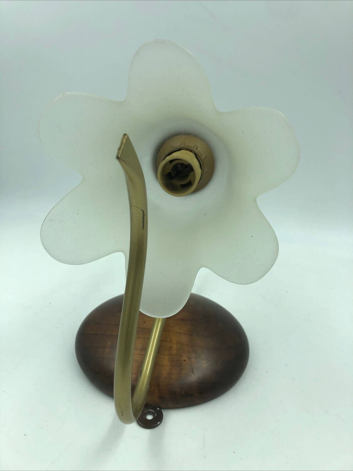 Wood and gold metal wall light with glass tulip