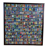 Tapisserie amérindienne, brodée encadrée, colorée symbologie Maya, 84 cm