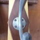 Vintage Art Deco wall coat rack in two-tone wood with engraved mirror.
