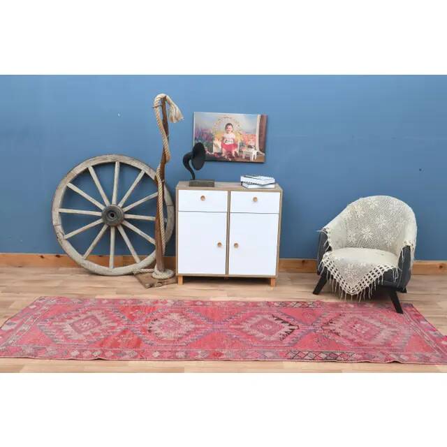 Tapis vintage turc Oushak fait à la main en laine et coton rose, années 1970