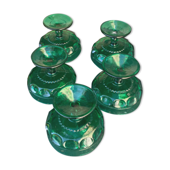 5 cups, vintage green glass verrines