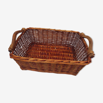 rectangular wicker storage pan with protective canvas cover