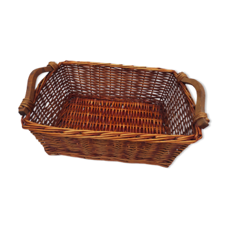 rectangular wicker storage pan with protective canvas cover