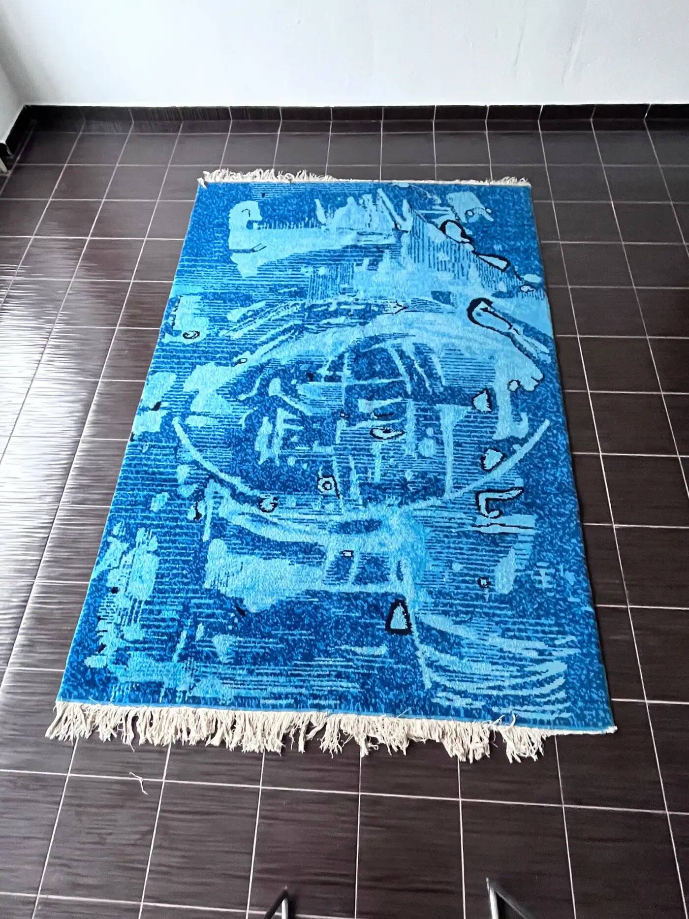 Extraordinary handmade art abstract design wool carpet in style of Kybal, 1960s