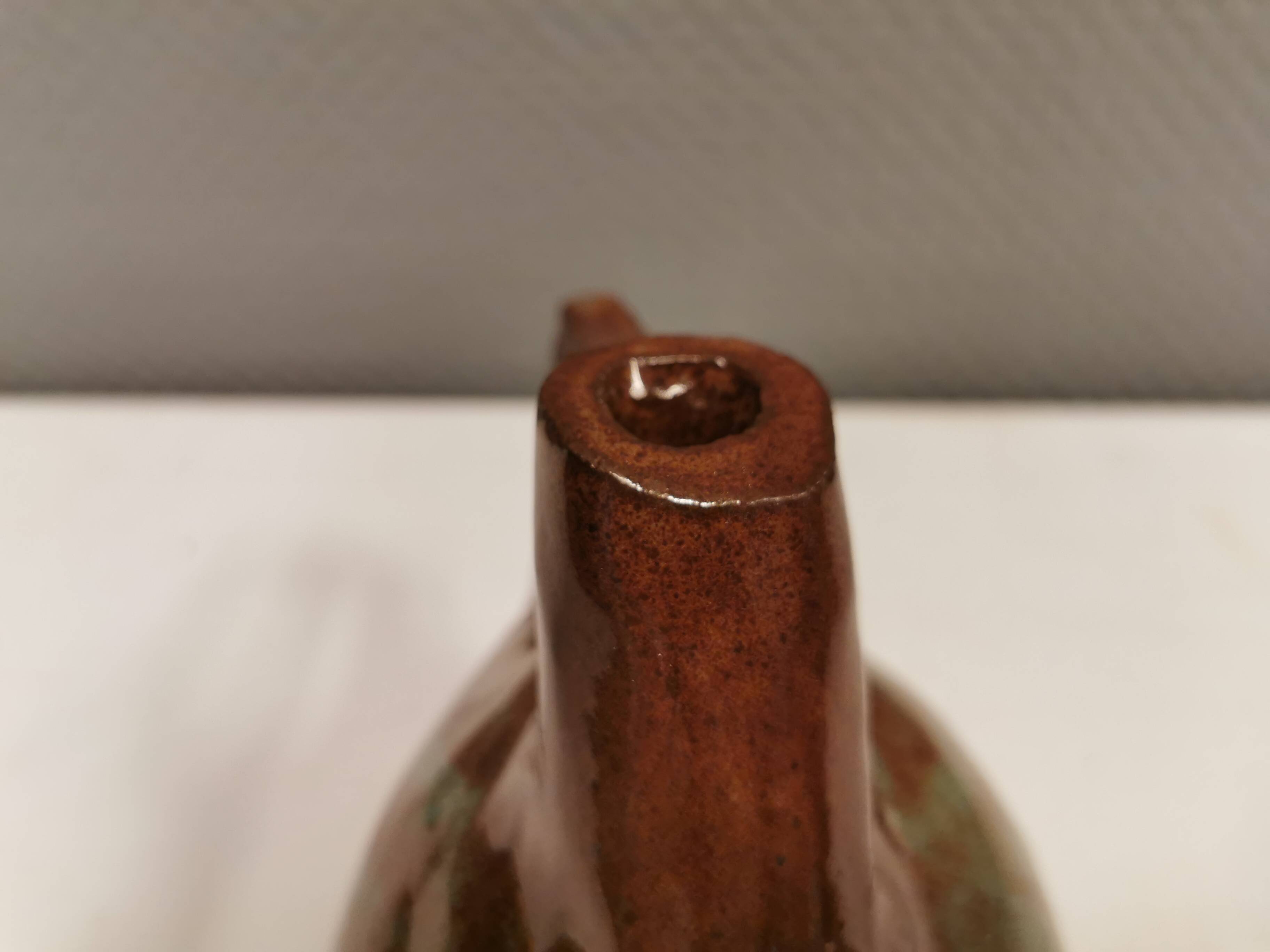 Ceramic jug/vase, Danish in beautiful earthy brown colours with light blue/green details.