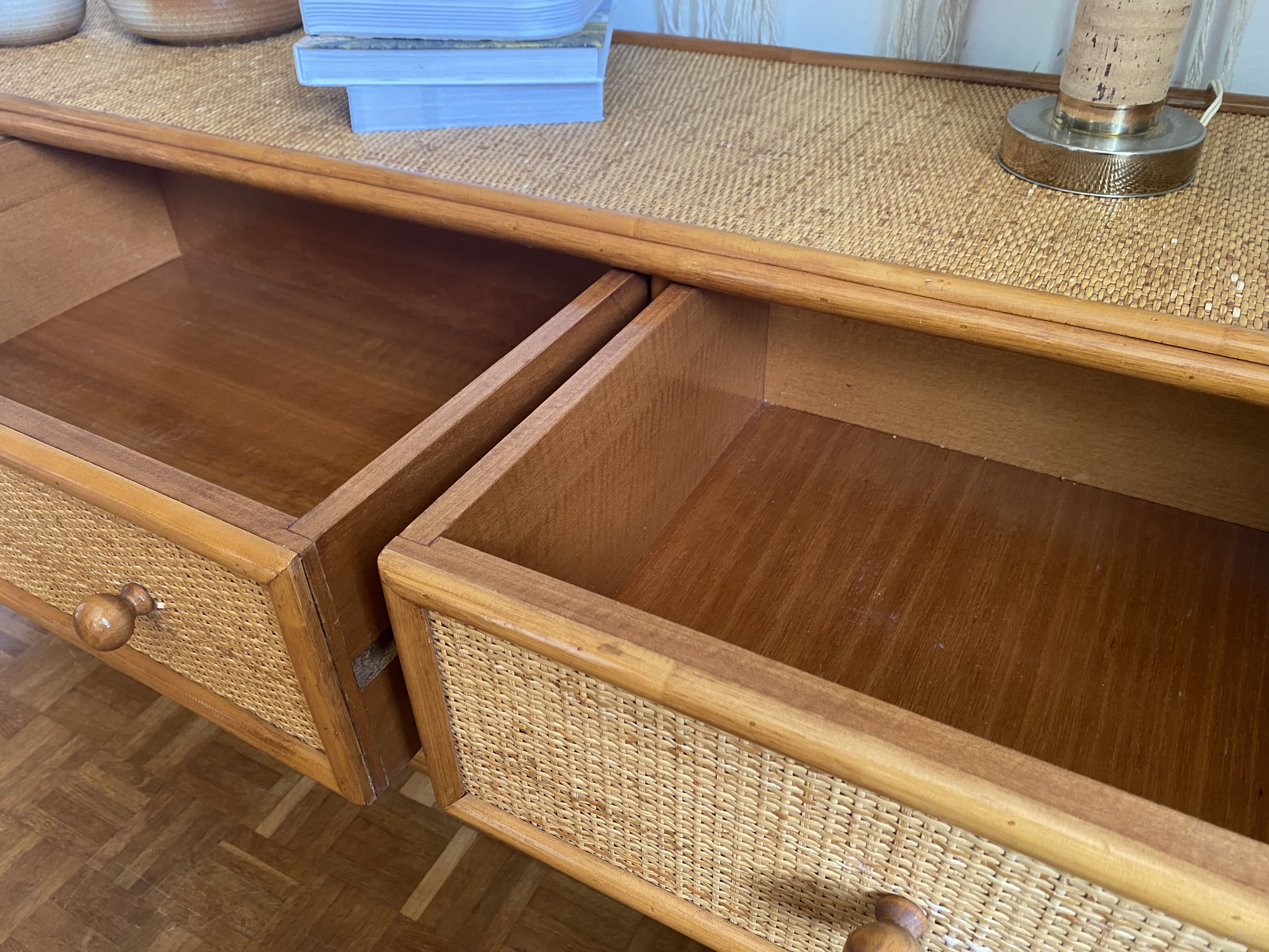 Wood and woven wicker sideboard
