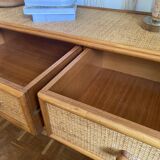 Wood and woven wicker sideboard