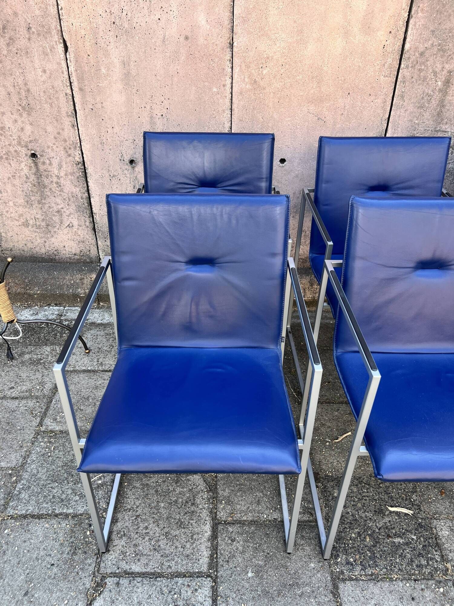Four Arco Frame Dining Chairs / Blue Leather / Burkhard Vogther