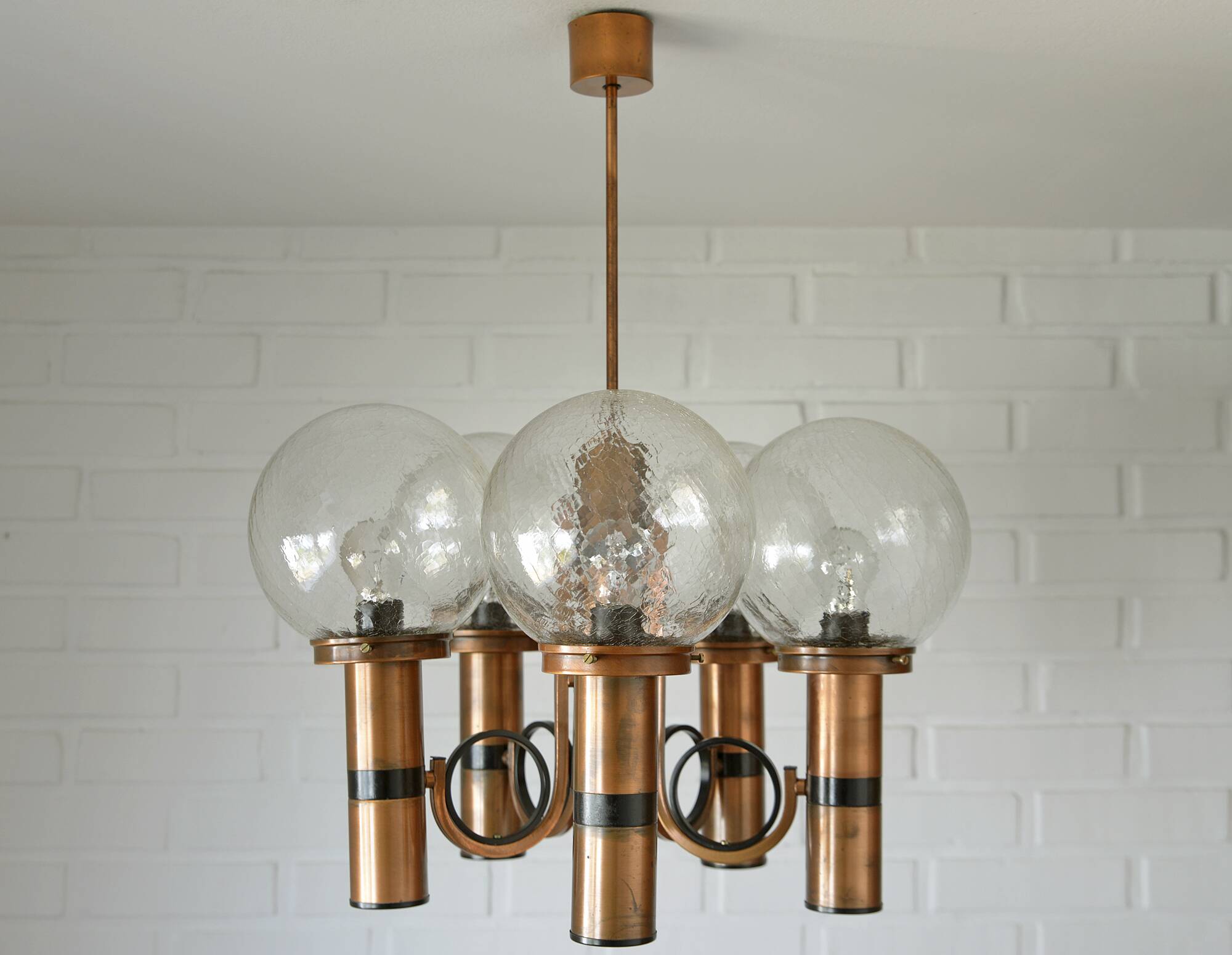 X Large vintage copper chandelier 1980's brutalist hanging light MCM