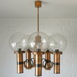 X Large vintage copper chandelier 1980's brutalist hanging light MCM