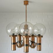 X Large vintage copper chandelier 1980's brutalist hanging light MCM