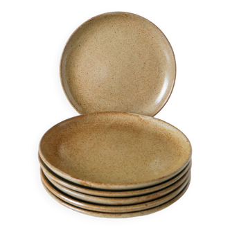 set of 6 flat plates in artisanal stoneware, 1960