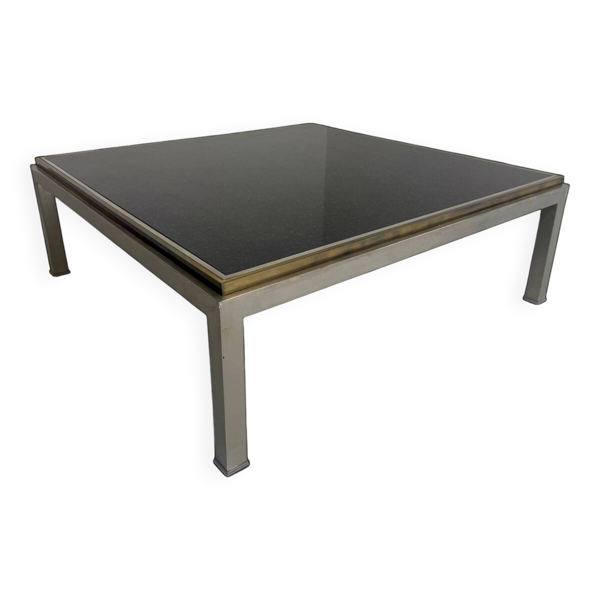 Grande table basse marbre laiton style Jansen 1970 vintage