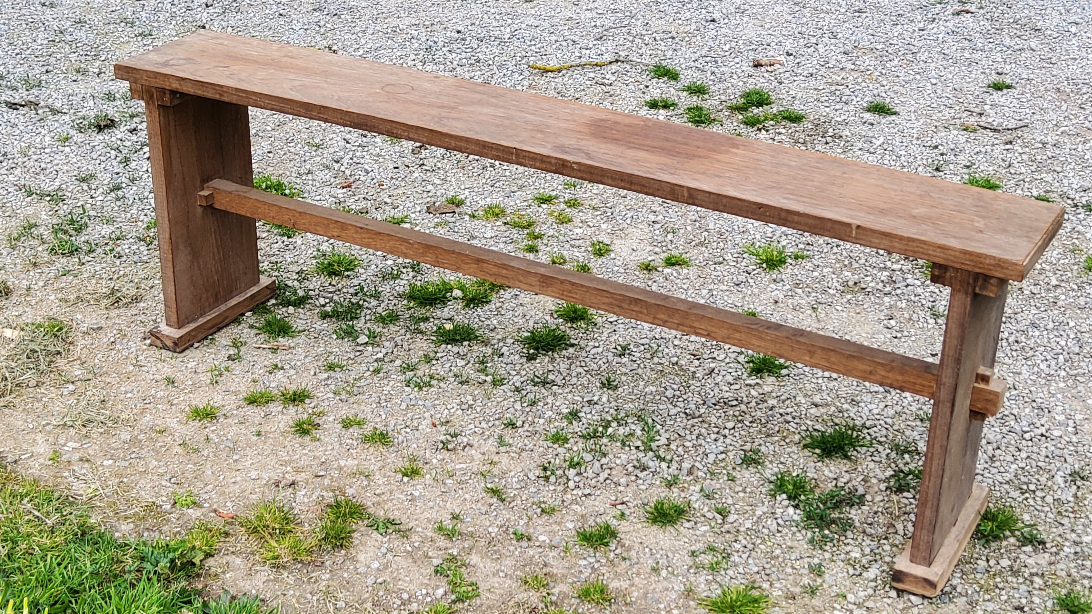 Brutalist antique bench in solid mahogany and solid oak