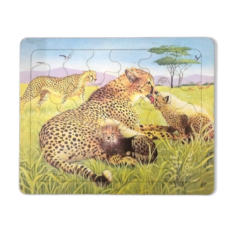 Plateau puzzle vintage Henri Mercier maman guépard et ses petits 30 pièces