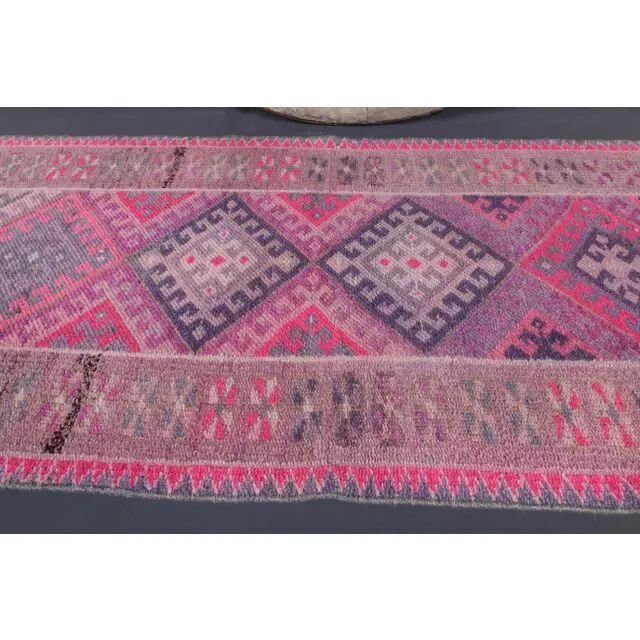 1970s vintage Turkish Oushak diamond wool runner