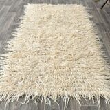 Tapis vintage en laine neutre beige ivoire 3x7, 112x223 cm SK 70381