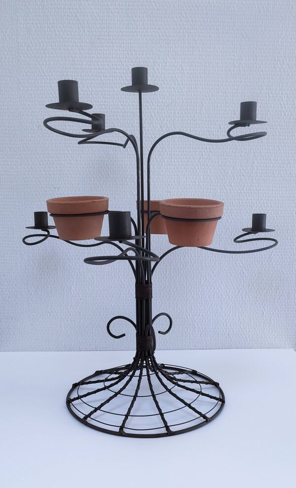 Chandelier sept feux métal terre cuite vintage