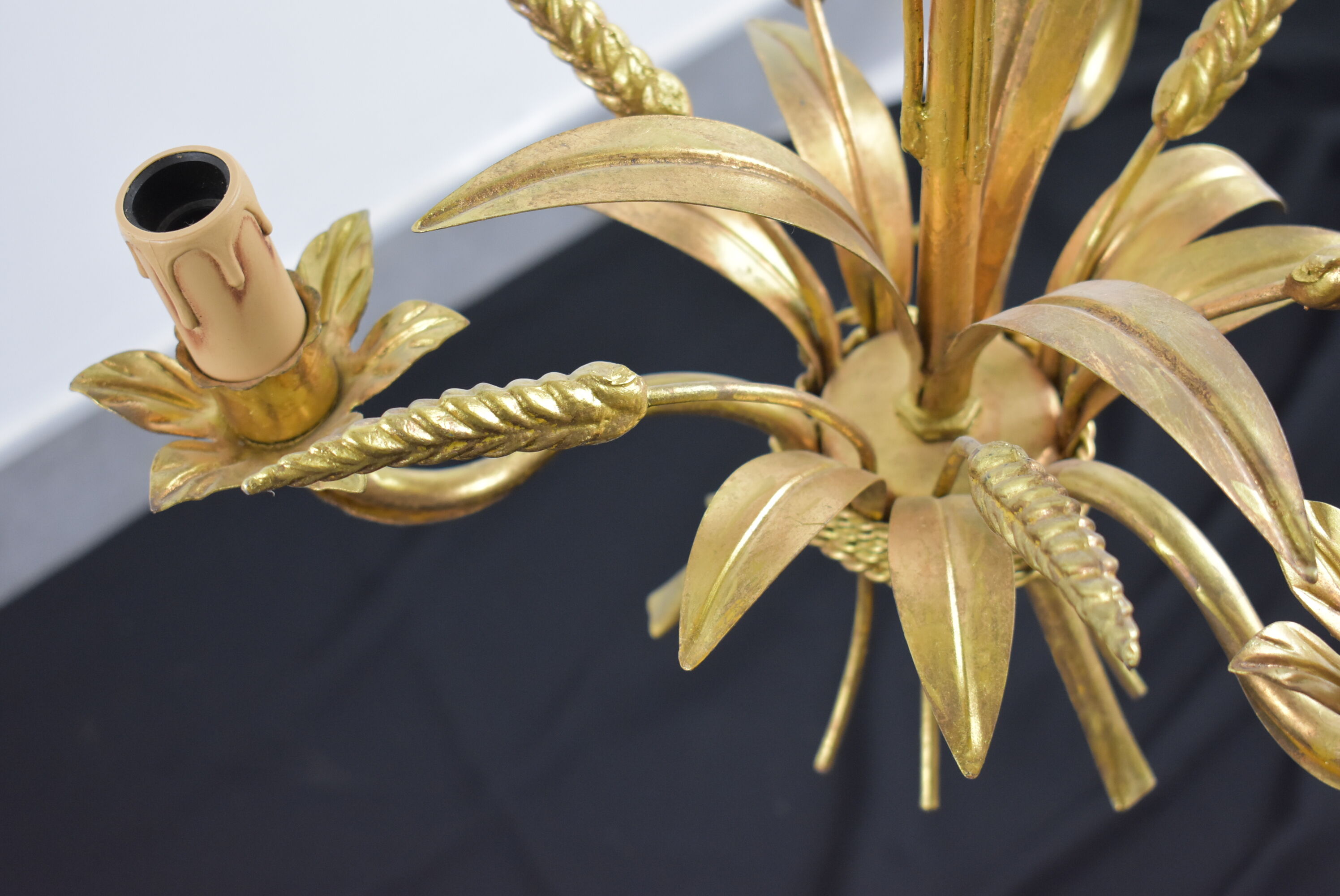 3-branched vintage golden wheat chandelier