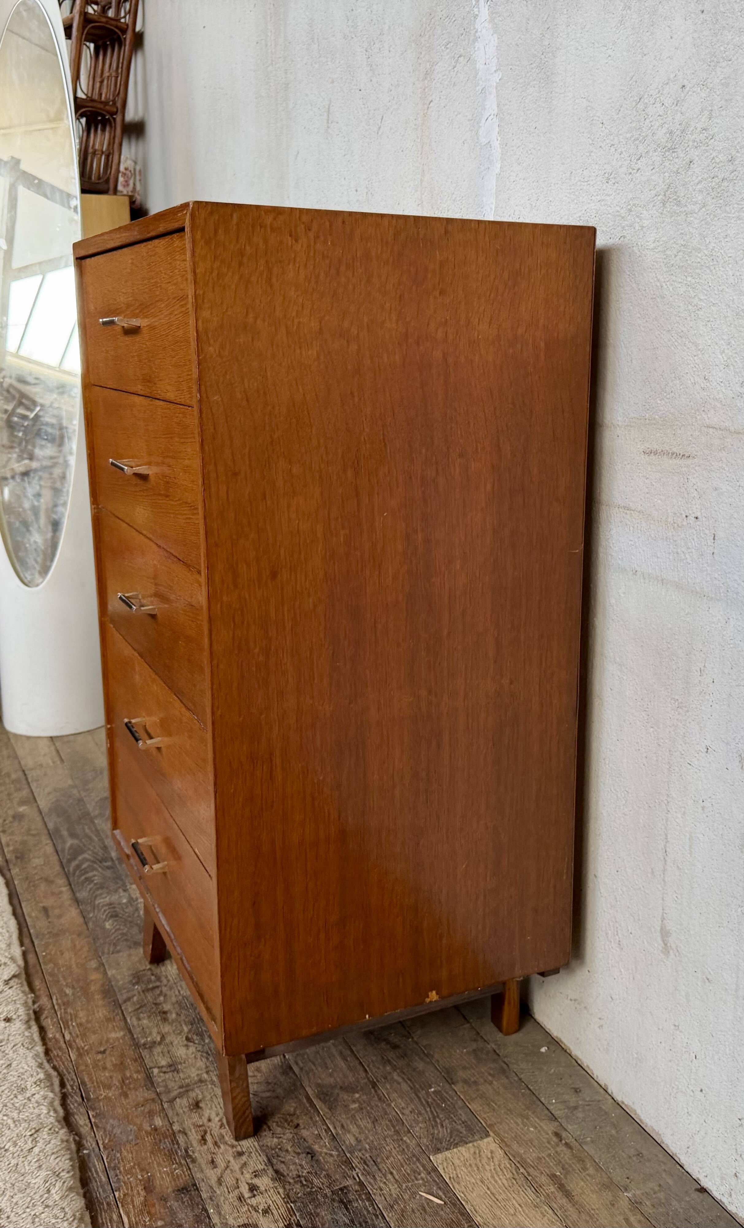 Vintage honey oak chest of drawers – Compass legs